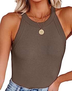 Ribbed Knit Tank Top for Women High Neck Layering Sleeveless Cami Shirts Form Fit | Amazon (US)
