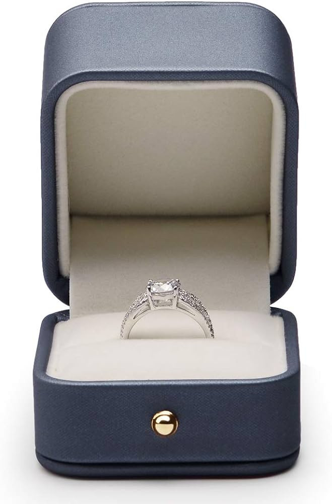 Oirlv Gorgeous Steel-Blue Ring Box Premium Leather Ring Gift Box for Wedding,Proposal Jewelry Sto... | Amazon (US)