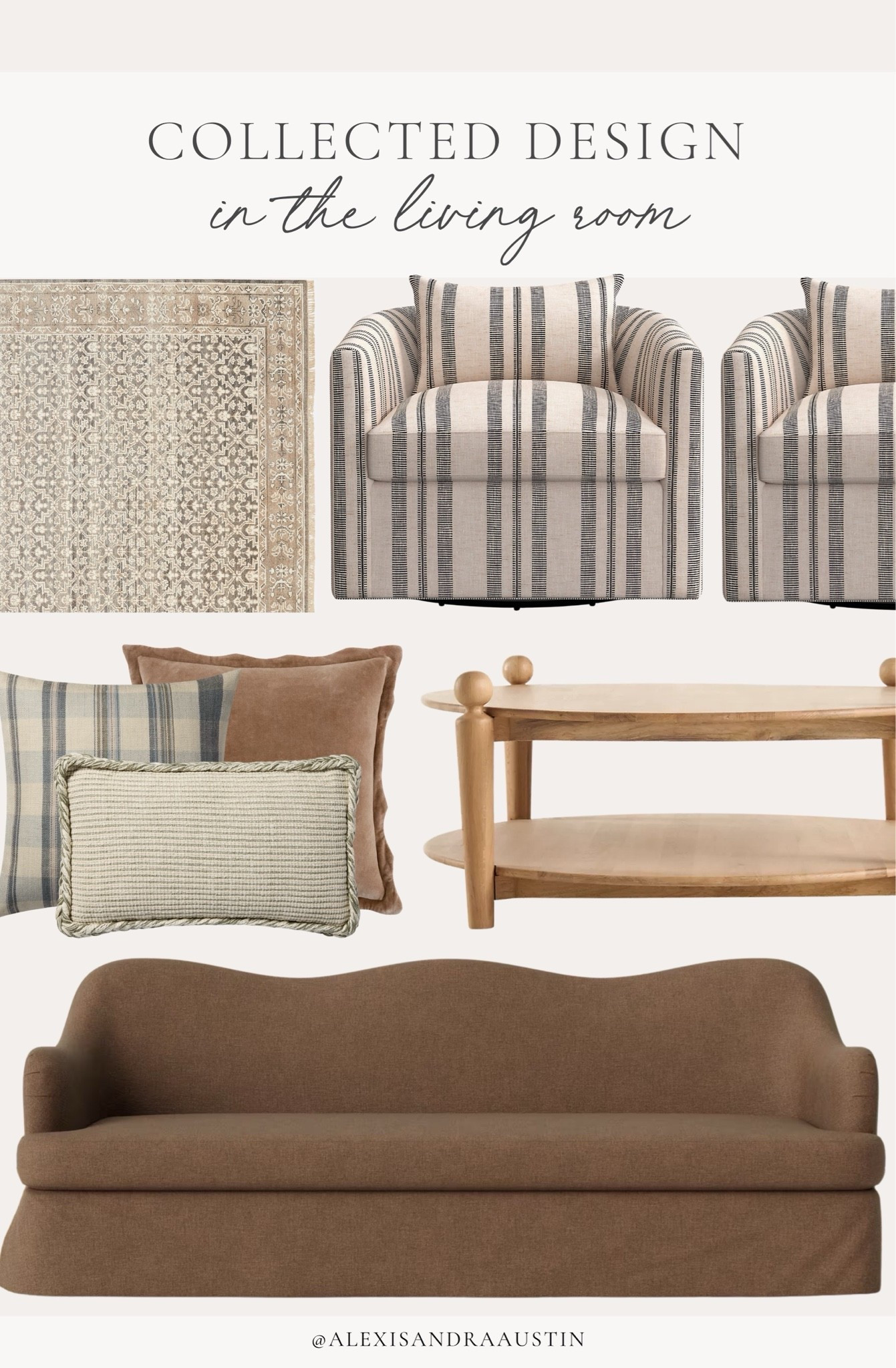 Collected style in the living room! Classic furniture pieces mixed with patterned styles for a refreshed, timeless space.

Home finds, neutral home inspo, collected style, living room refresh, furniture favorites, neutral wood tones, accent chair, sofa details, coffee table, cozy throw pillow, vintage style area rug, Wayfair, Magnolia, Rugs Direct, Anthropologie, Crate and Barrel, Rejuvenation, shop the the look!

#LTKSeasonal #LTKHome