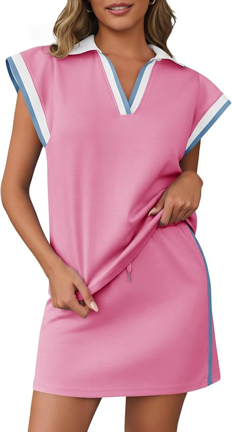 Fisoew Womens 2 Piece Skirt Set Summer Cap Sleeve Tops Matching Tennis Skirts Casual Color Block ... | Amazon (US)