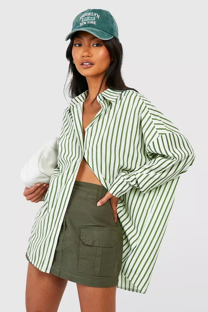 Stripe Drop Shoulder Oversized Shirt | boohoo (US & Canada)