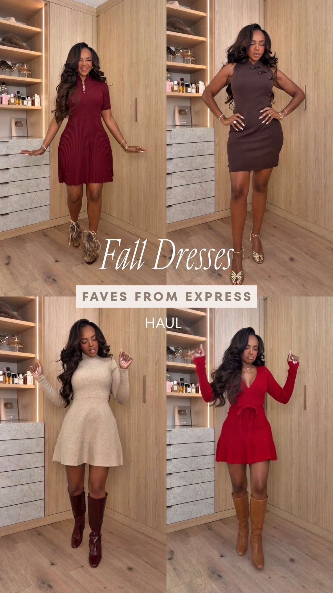We love a good knit dress! I tagged everything you seen in the video. A lot of it comes in multiple colors, so click on the link if you love the silhouette to see what else it comes in!

I normally wear size small, but if they had an extra small, I grab that instead. I highly recommend sizing down in knit dresses