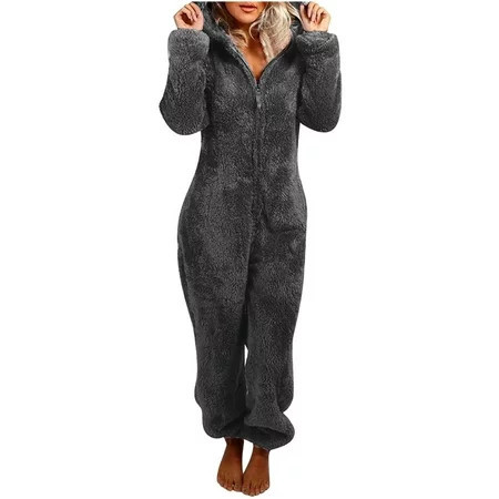hxobax Womens Adult Onesies Sherpa Fleece Pajamas for Women Winter Warm Sleepwears Loungewear Plus Size Cute Zipper Hoodies One Piece Cosplay Costume Classic Nightwear Pocket #03_Dark Gray X-Large | Walmart (US)