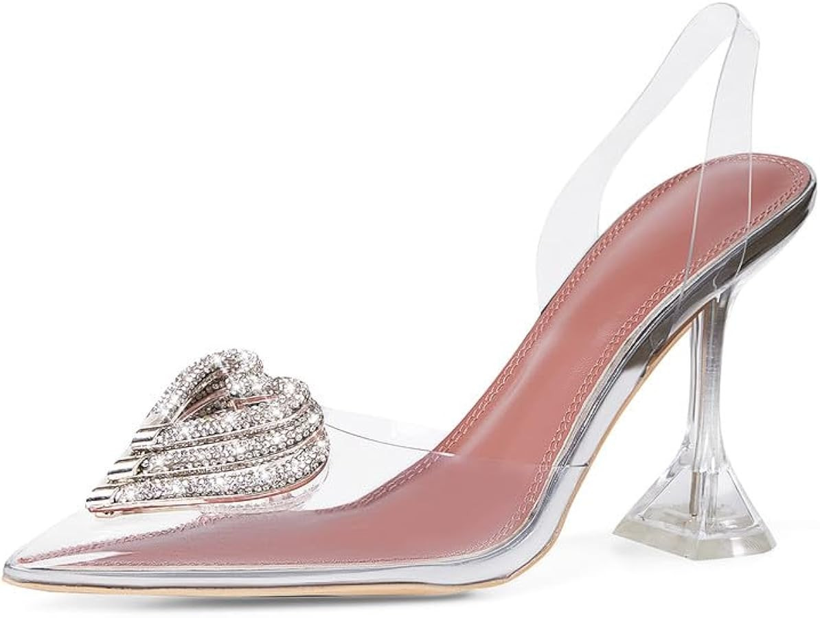 Clear Heels for Women Sparkly Kitten Heels Rhinestone High Heels Clear Sandals Strappy Chunky Hee... | Amazon (US)