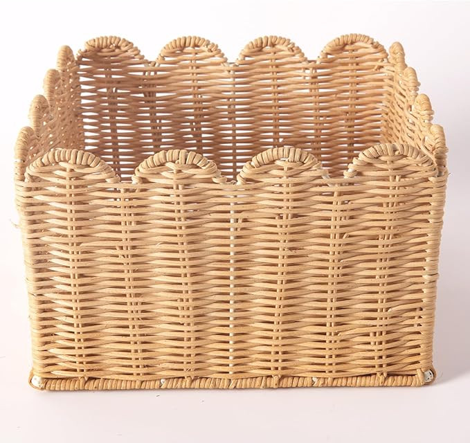 Scalloped Edge Basket, Wicker Storage Baskets, Hand Woven Baskets for Shelves,Natural Baskets for... | Amazon (US)