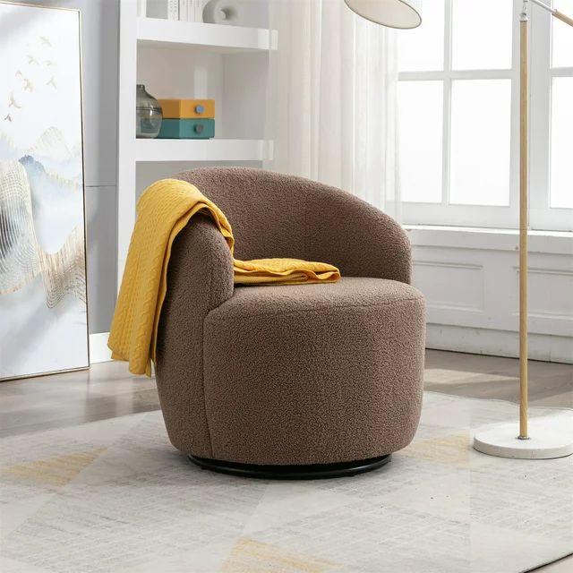 Swivel Barrel Chair, Modern Teddy Fabric Swivel Accent Barrel Chair Armchair, Upholstered Cozy Cl... | Walmart (US)