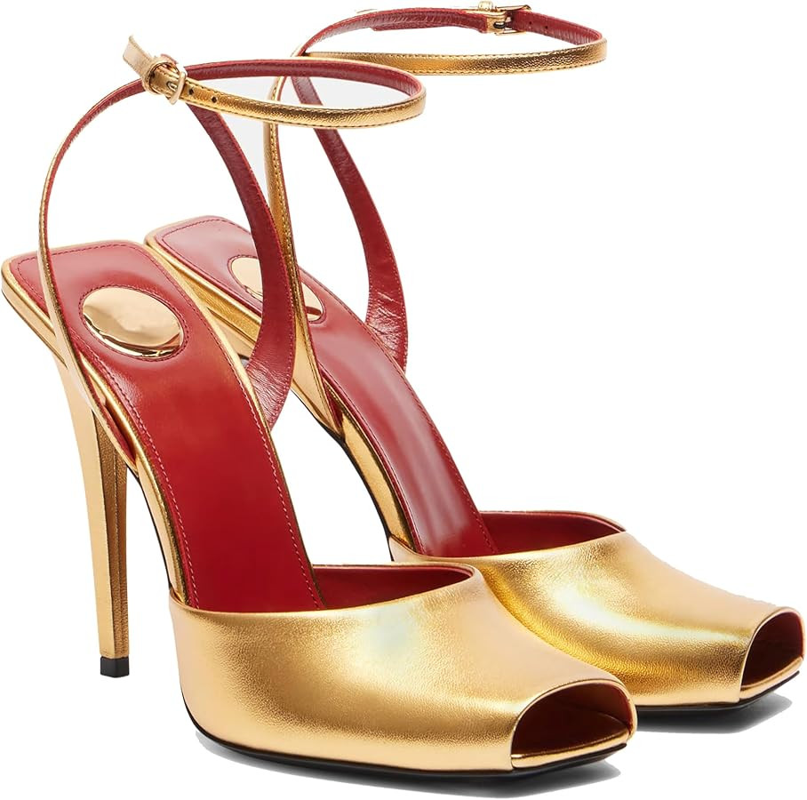 THESHY Womens Sandals Square Open Toe Stiletto High Heels Leather Ankle Strap Sandals Peep Toe Ba... | Amazon (US)