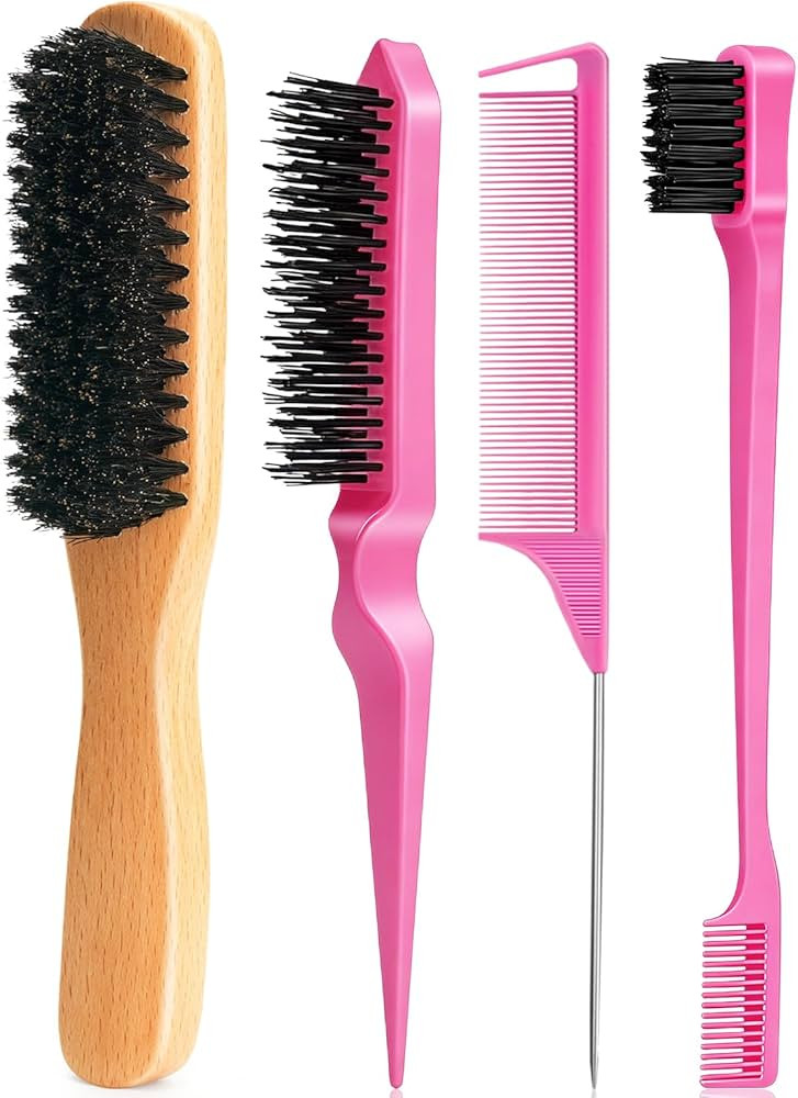 Boar Bristle Slick Back Hair Brush for Smooth Flyaways, Frizz, Sleek Ponytail, Buns and Edge Baby... | Amazon (US)