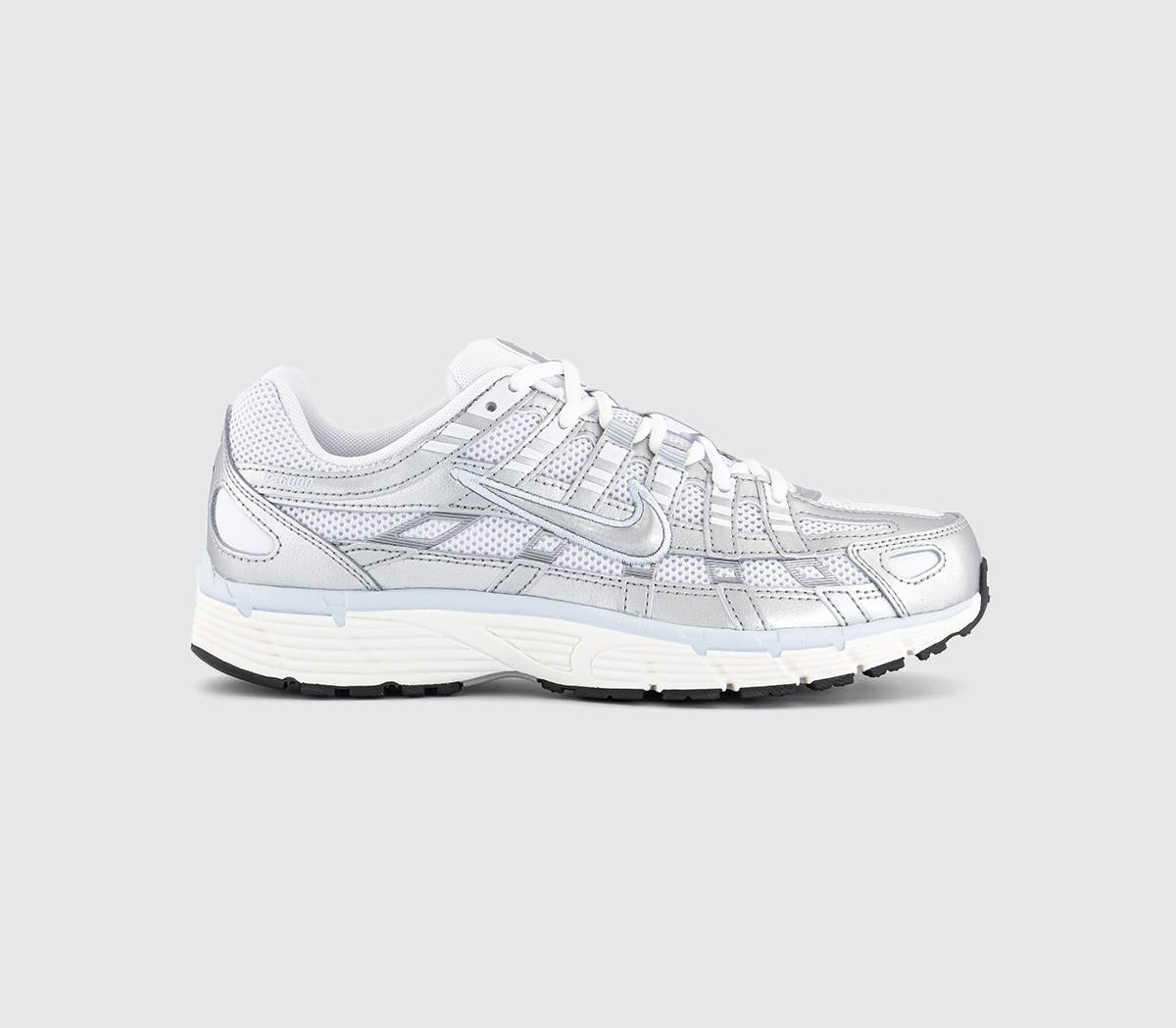Nike Womens P-6000 Trainers White Metallic Silver Blue Tint Sail, 3 | Office Shoes (UK)