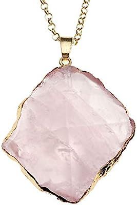 Top Plaza Natural Gemstone Rose Quartz Healing Crystal Stone Irregular Shape Pendant Necklace(Gol... | Amazon (US)