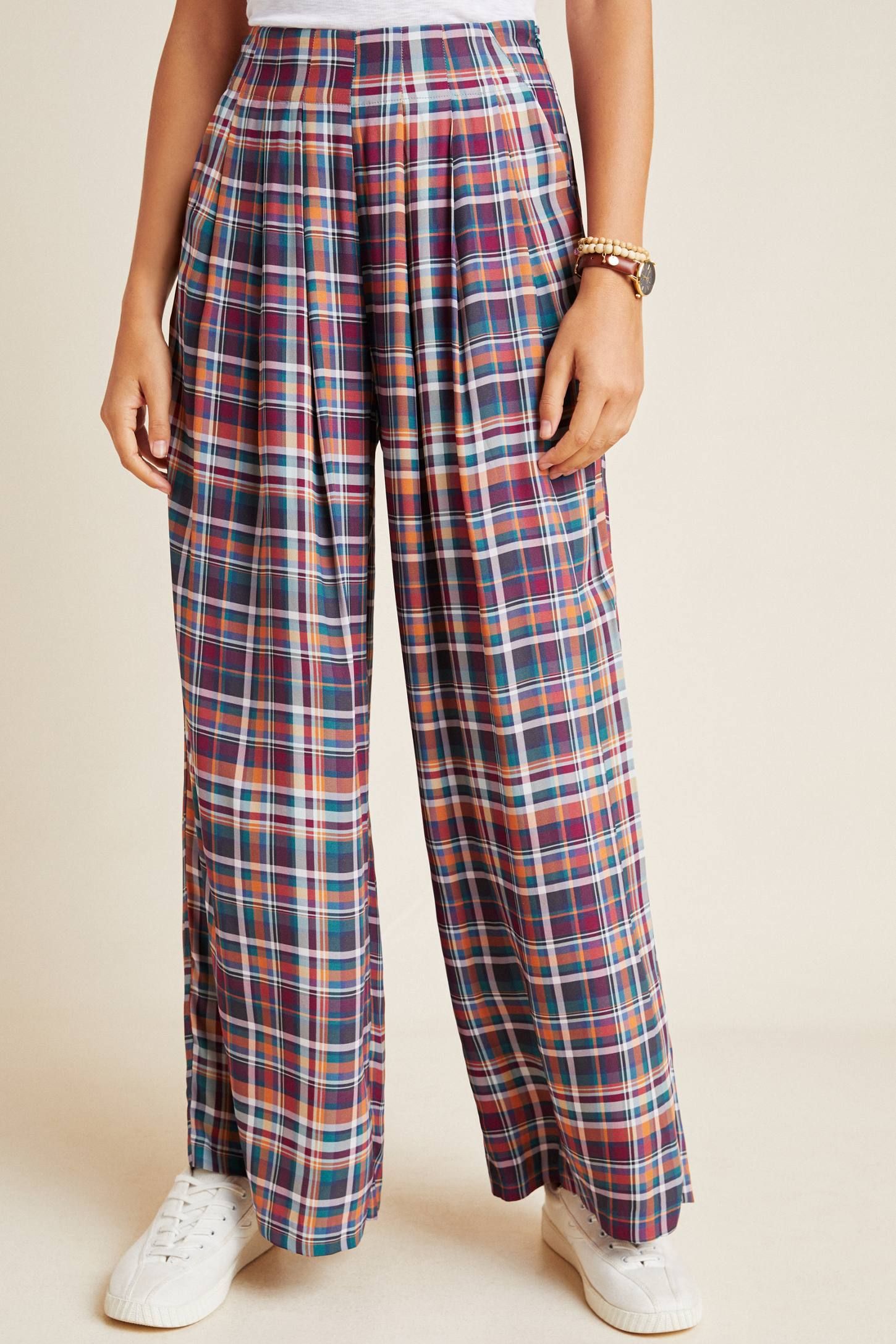 Averie Plaid Wide-Leg Pants | Anthropologie (US)