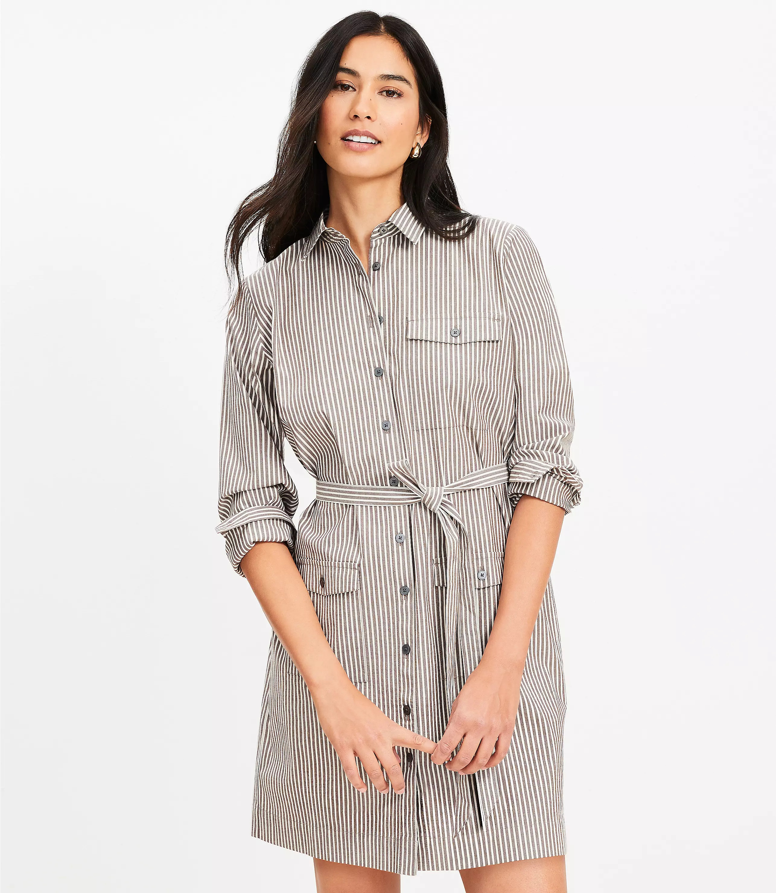 Stripe Belted Mini Pocket Shirtdress | LOFT