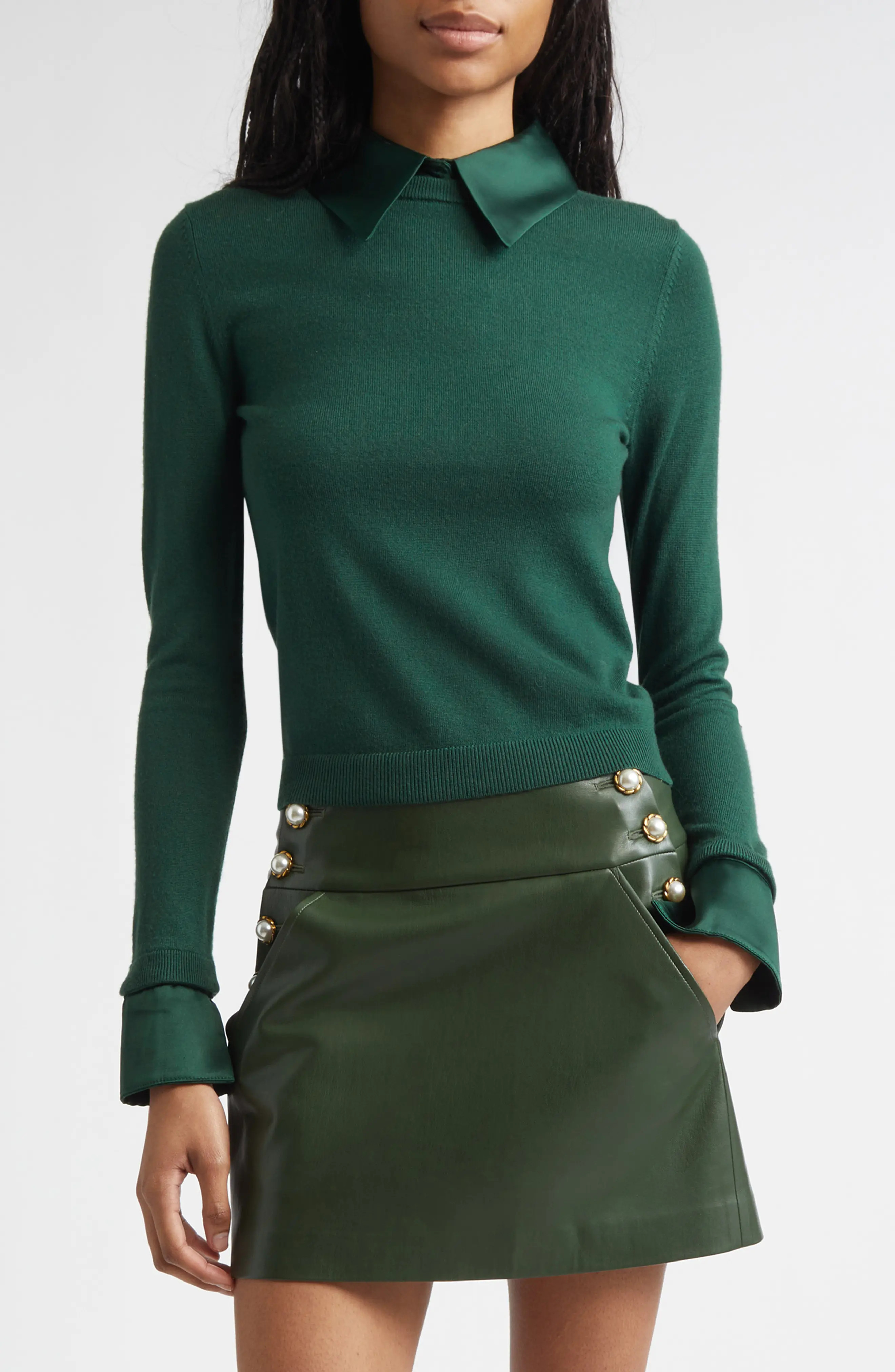 ALICE + OLIVIA Porla Satin Trim Stretch Wool Sweater (Women) | Nordstromrack | Nordstrom Rack
