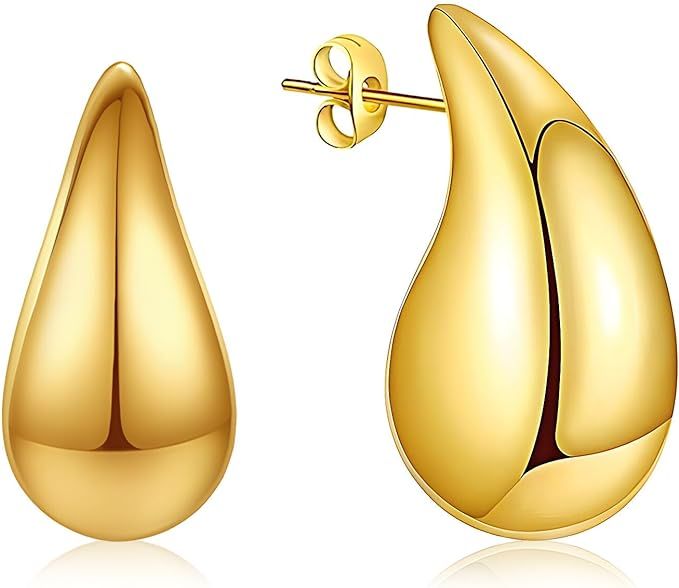 NASHARIA Chunky Gold Hoop Earrings: Bottega Earring Dupes Lightweight Drop Waterdrop Hollow Open ... | Amazon (US)