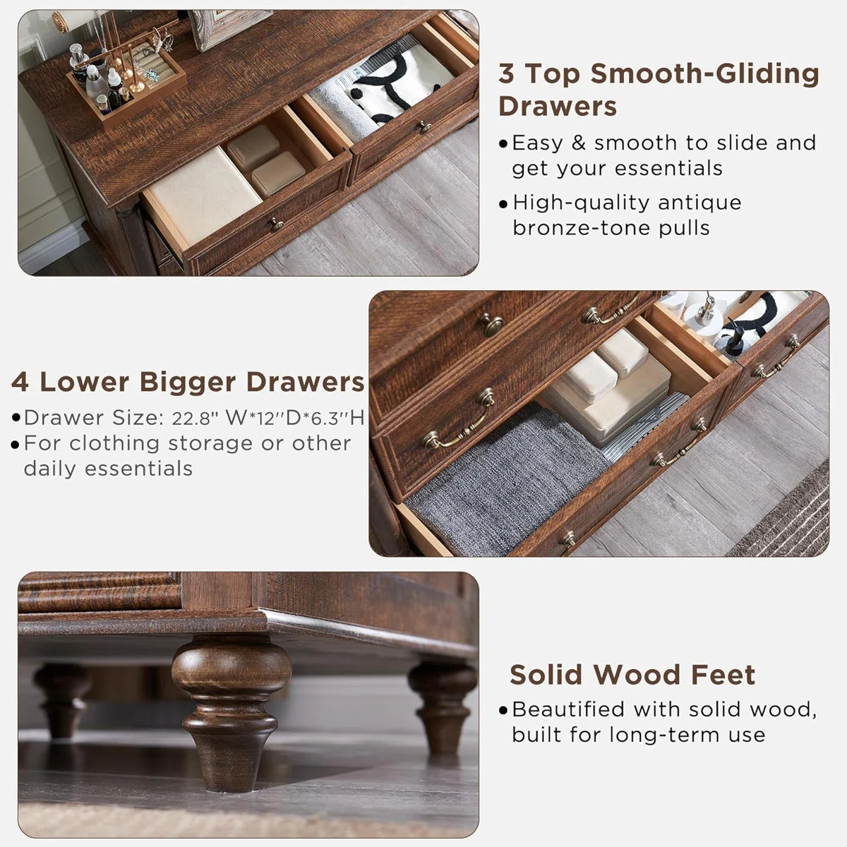 Ojaswi Farmhouse 7 - Drawer Dresser, Wood Rustic Dresser Chest of Drawers with 2 Size Drawers for... | Wayfair North America