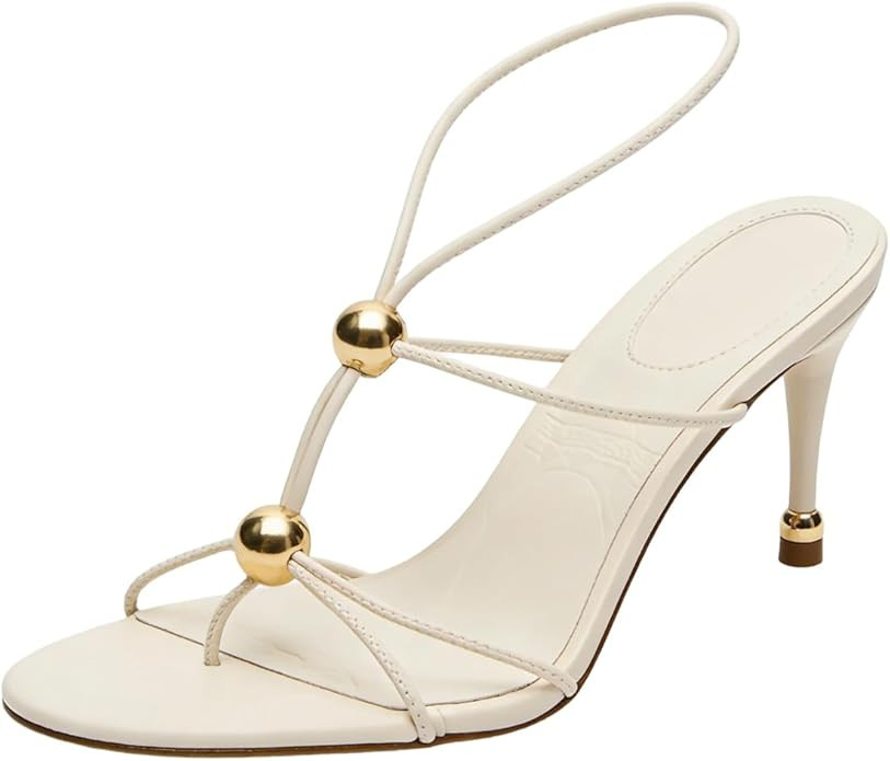 STALOV Strappy Heels for Women Round Open Toe Slingback Sandals Thong Flip Flop Comfortable Party... | Amazon (US)