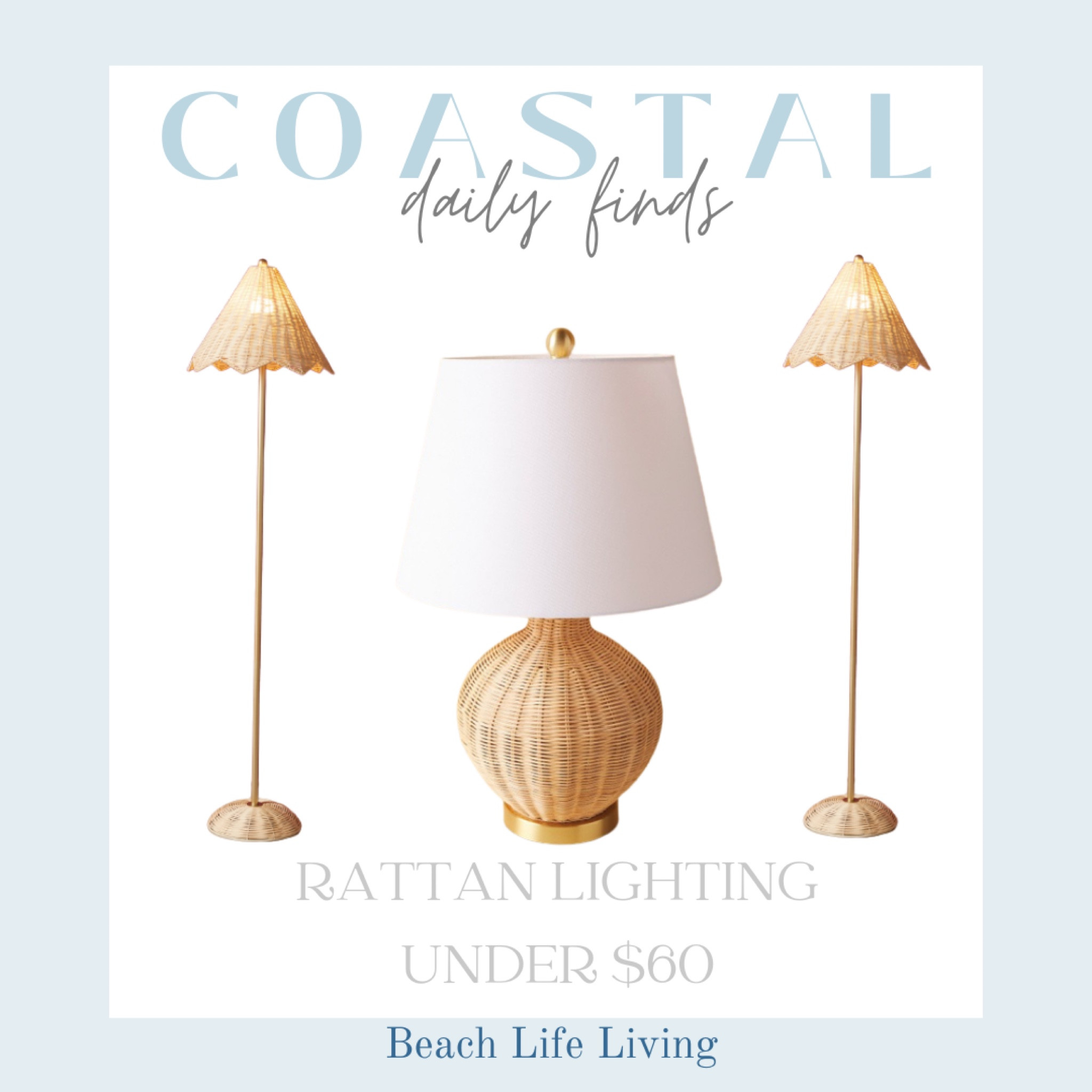 Coastal daily finds- Home Goods 
Rattan scalloped shade floor lamp, 
Rattan Table lamp, lighting, Coastal lighting 

#LTKunder100 #LTKFind #LTKhome
