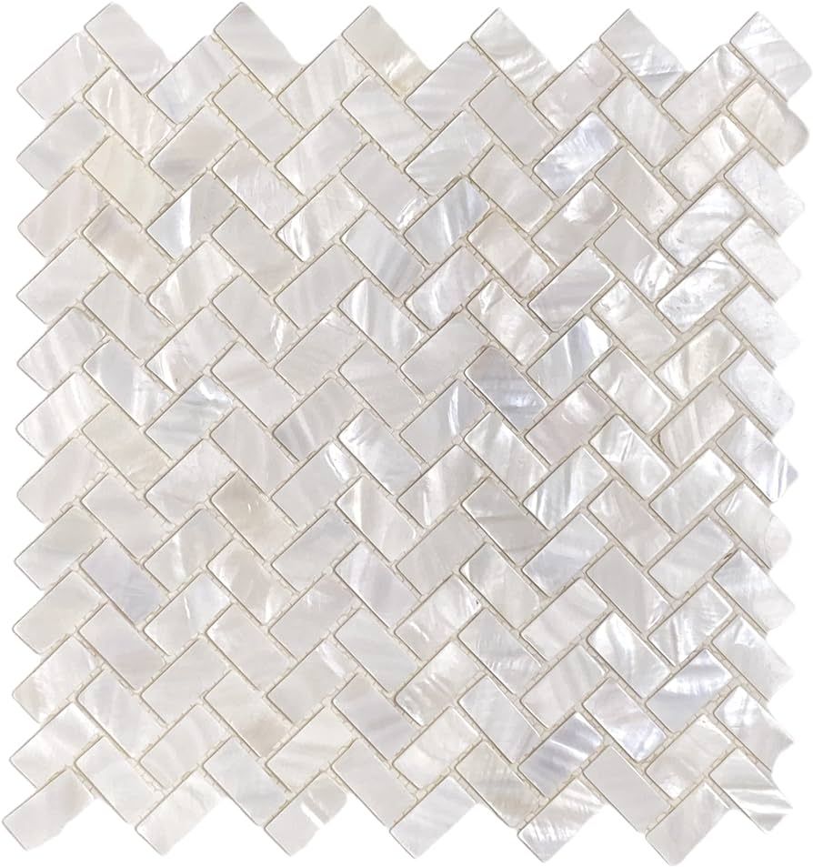 Genuine Mother of Pearl Oyster Herringbone Shell Mosaic Tile for Kitchen Backsplashes, Bathroom W... | Amazon (US)