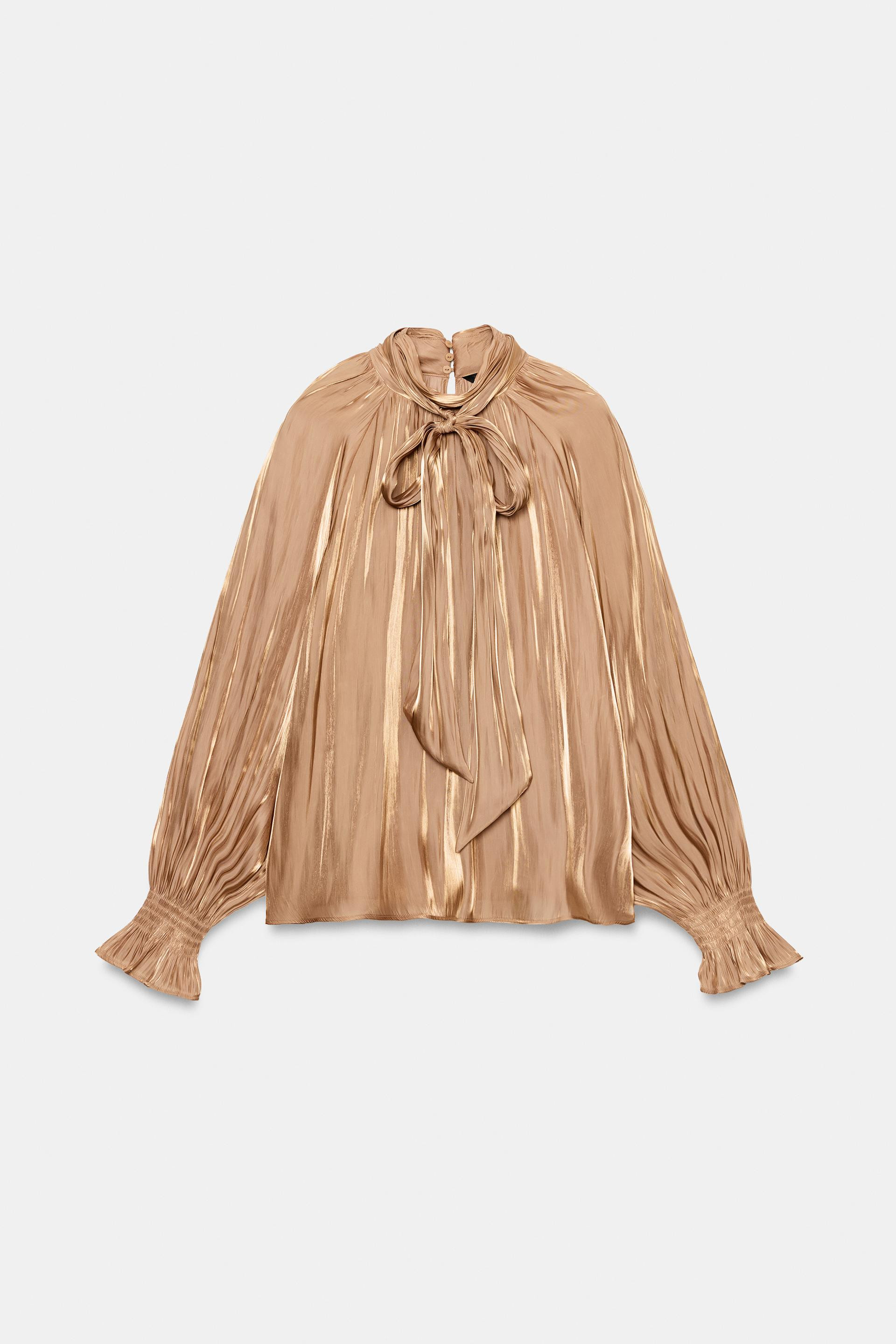 Zara - Satin Bow Blouse - Navy Blue - Xs - Woman | Zara US