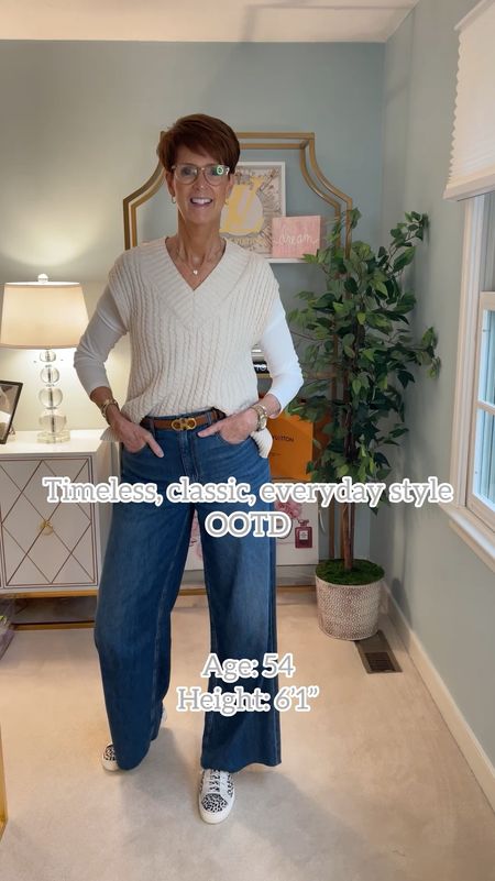 Timeless, classic, everyday style
OOTD
Brought to you by a dreary rainy day. Wearing a long sleeve tee layers under a cable knit vest and a pair of super soft wide leg jeans.

Hi I’m Suzanne from A Tall Drink of Style - I am 6’1”. I have a 36” inseam. I wear a medium in most tops, an 8 or a 10 in most bottoms, an 8 in most dresses, and a size 9 shoe. 

Over 50 fashion, tall fashion, workwear, everyday, timeless, Classic Outfits

fashion for women over 50, tall fashion, smart casual, work outfit, workwear, timeless classic outfits, timeless classic style, classic fashion, jeans, date night outfit, dress, spring outfit, jumpsuit, wedding guest dress, white dress, sandals

#LTKOver40 #LTKFindsUnder100 #LTKStyleTip