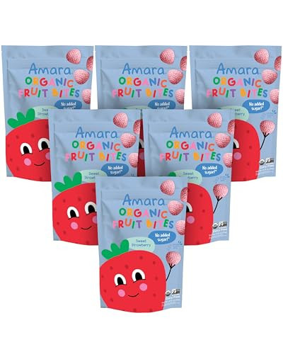 Amara Organic Fruit Bites Sweet Strawberry - No Added Sugar, Dairy-Free, Nut-Free Organic Fruit Snacks, Made with Organic Whole Foods, Allergy-Friendly Healthy Fruit Snacks for Kids - 21g 6PK | Amazon (US)