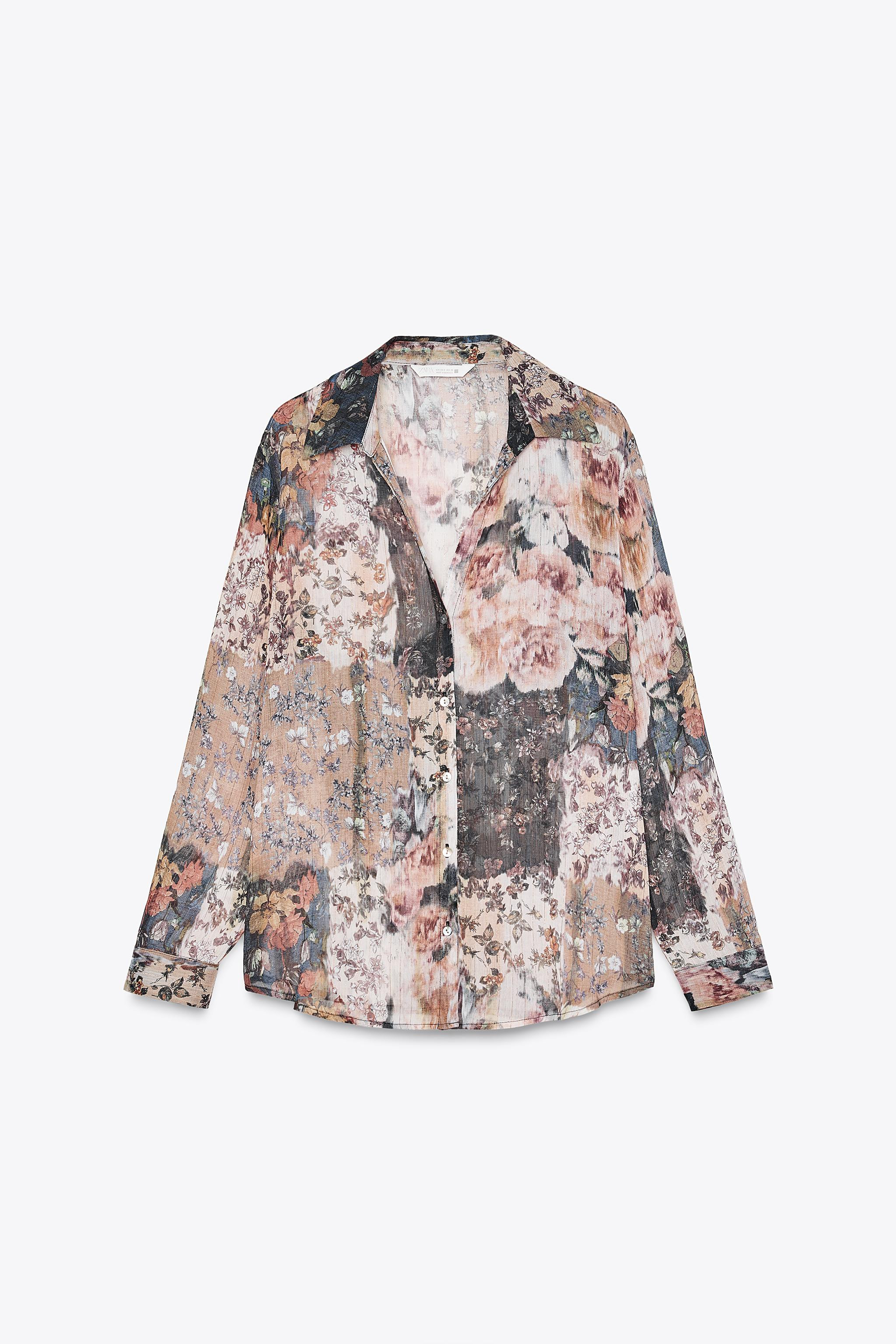 METALLIC THREAD PRINTED BLOUSE | Zara US