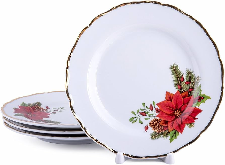 Amazon.com | THUN Porcelain Serving Plates for Home & Kitchen Ideal for Presentations Red Poinset... | Amazon (US)