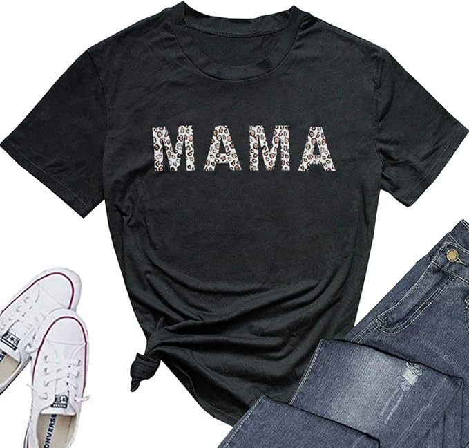 Mama Shirt for Women Funny Casual Graphic Tees Summer Short Sleeve Mom Life T Shirt | Amazon (US)