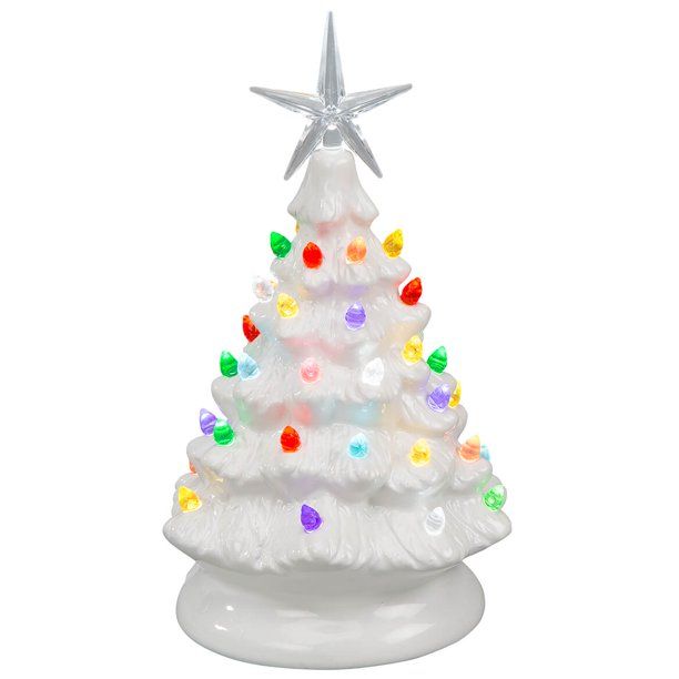 HOLIDAY PEAK Battery-Operated Vintage-Style Ceramic Christmas Tree, Nostalgic Holiday Décor, Whi... | Walmart (US)