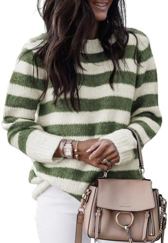 Dokotoo Womens Striped Sweaters 2026 Color Block Long Sleeve Knit Tops | Amazon (US)