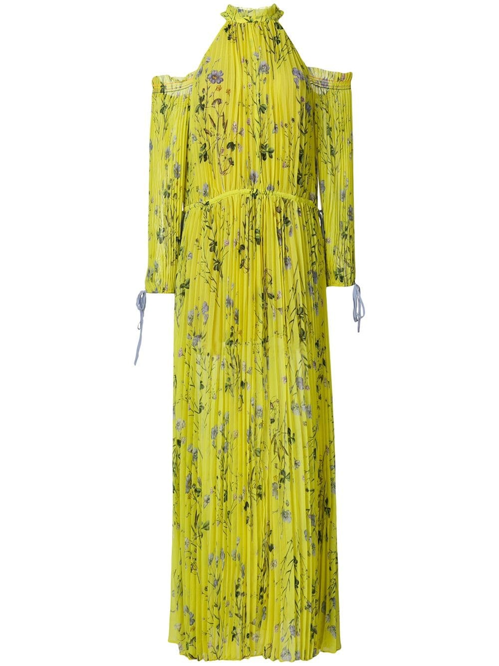 Self-Portrait pleated maxi dress - Yellow | FarFetch US