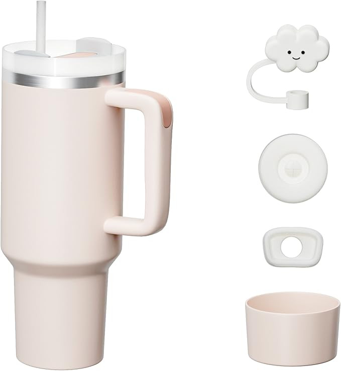 KISSKIND 40 oz Tumbler with Handle and Straw Lid Leak-proof Silicone Boot Straw Cover Cap Travel ... | Amazon (US)