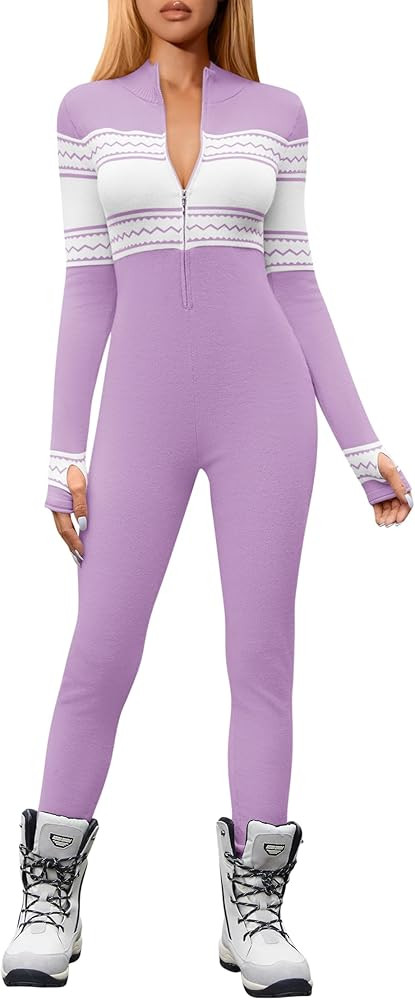 Amazon.com: Yousify Women Long Sleeve Workout Jumpsuit Zip Up Romper Bottom Pants Bodysuit Bodyco... | Amazon (US)