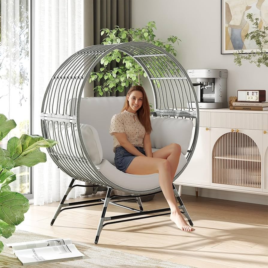 Fancyango Egg Chair Outdoor Indoor, Oversized Rattan Chair with Thicken Cushion, 350LBS Capacity ... | Amazon (US)