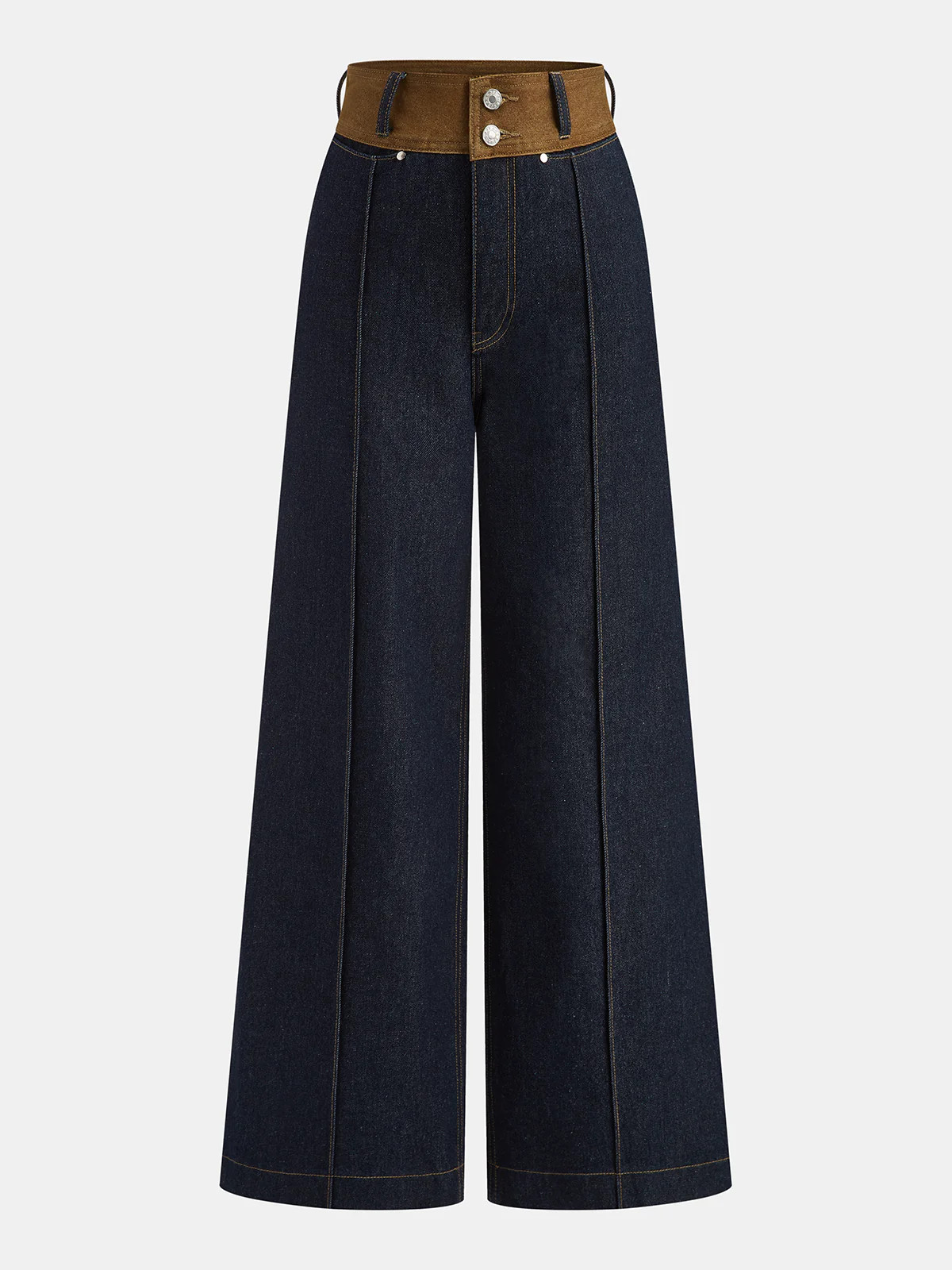 Contrast Waistband Denim Straight-Leg Pants | Commense