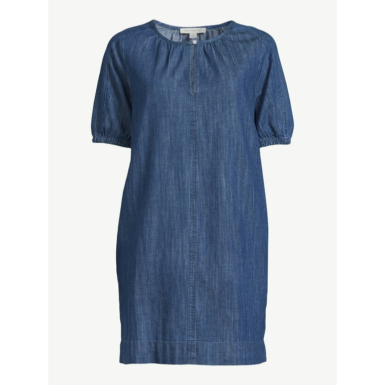 Free Assembly Women's Shirred Neck Mini Dress with Short Sleeves | Walmart (US)