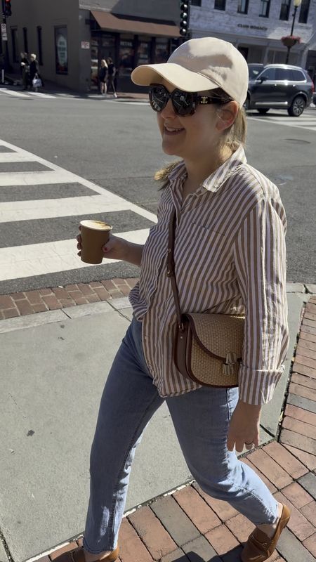 Weekend outfit to grab coffee but this is definitely work appropriate (maybe without the hat!) if you work in a casual office. My button up is a linen blend, so it’s really nice for warm weather! My blouse is gifted. I love it - I’ve also purchased it in a different color. My bag is also gifted. 

#LTKWorkwear #LTKSeasonal #LTKStyleTip