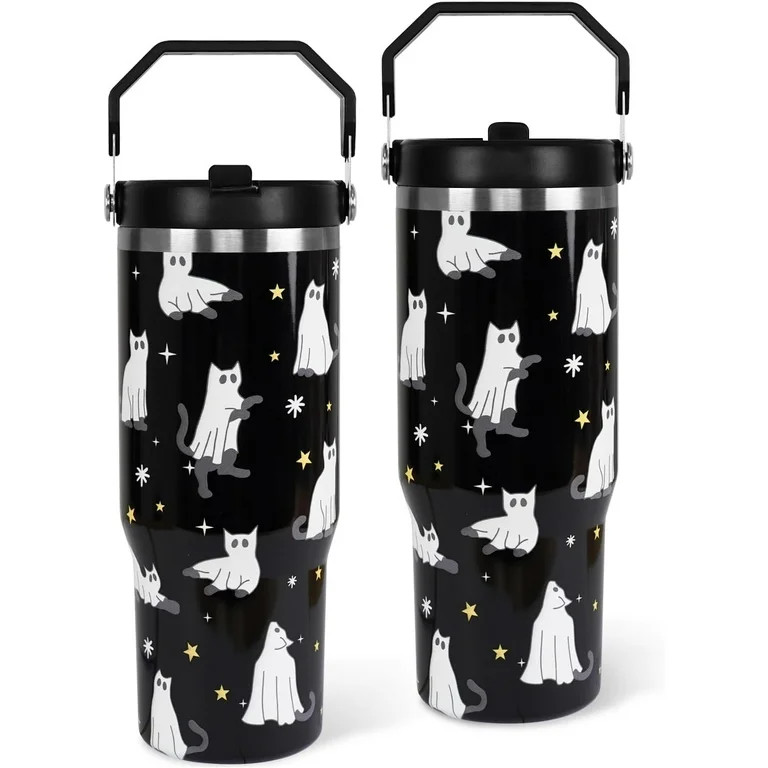Halloween Tumbler with Lid and Straw 30oz,Black Cute Ghost Cat Vacuum Insulated Leak Proof Tumble... | Walmart (US)