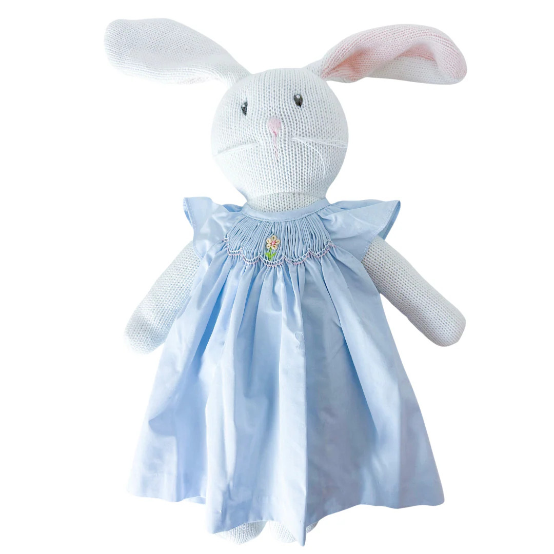 Knit Bunny in Blue Smocked Dress | JoJo Mommy