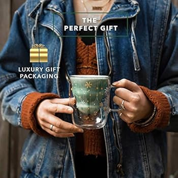 Dragon Glassware Glass Coffee Mugs, Christmas Tree Double Wall Insulated Cups, Keeps Beverages Ho... | Amazon (US)