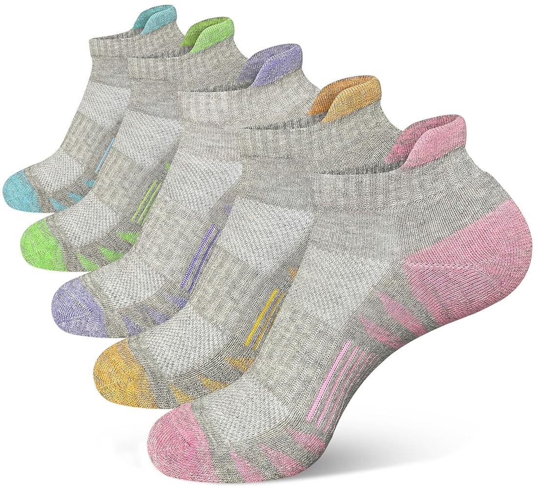Womens Ankle Anti-blister Thick Cushioned Wicking Odor Resist Athletic Running Socks 5 Pairs | Amazon (US)