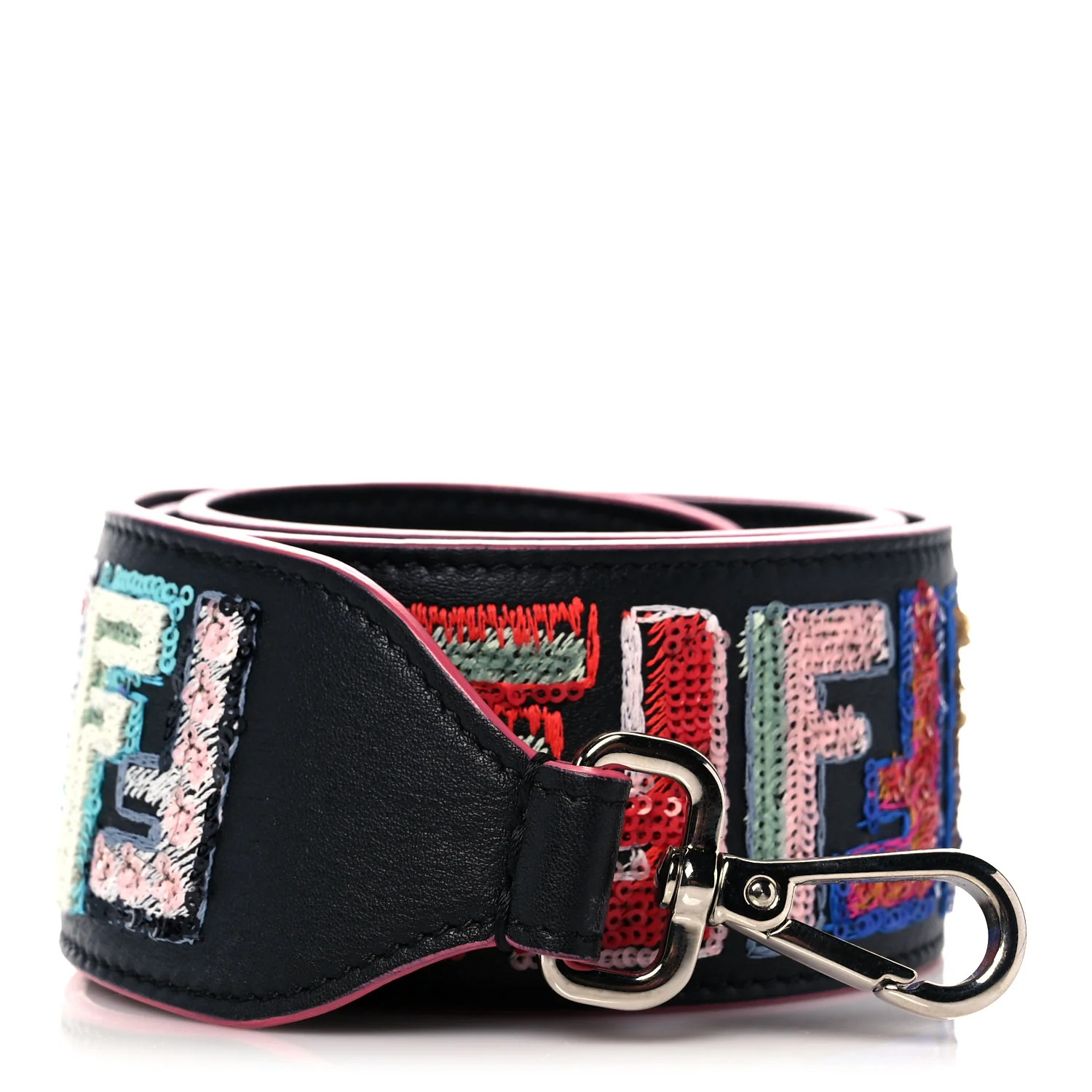 FENDI Calfskin Sequin FF Strap You Black Multicolor | FASHIONPHILE | Fashionphile