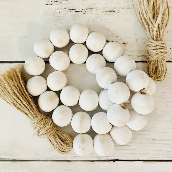 White Distressed Wood Bead Garland | Etsy (US)