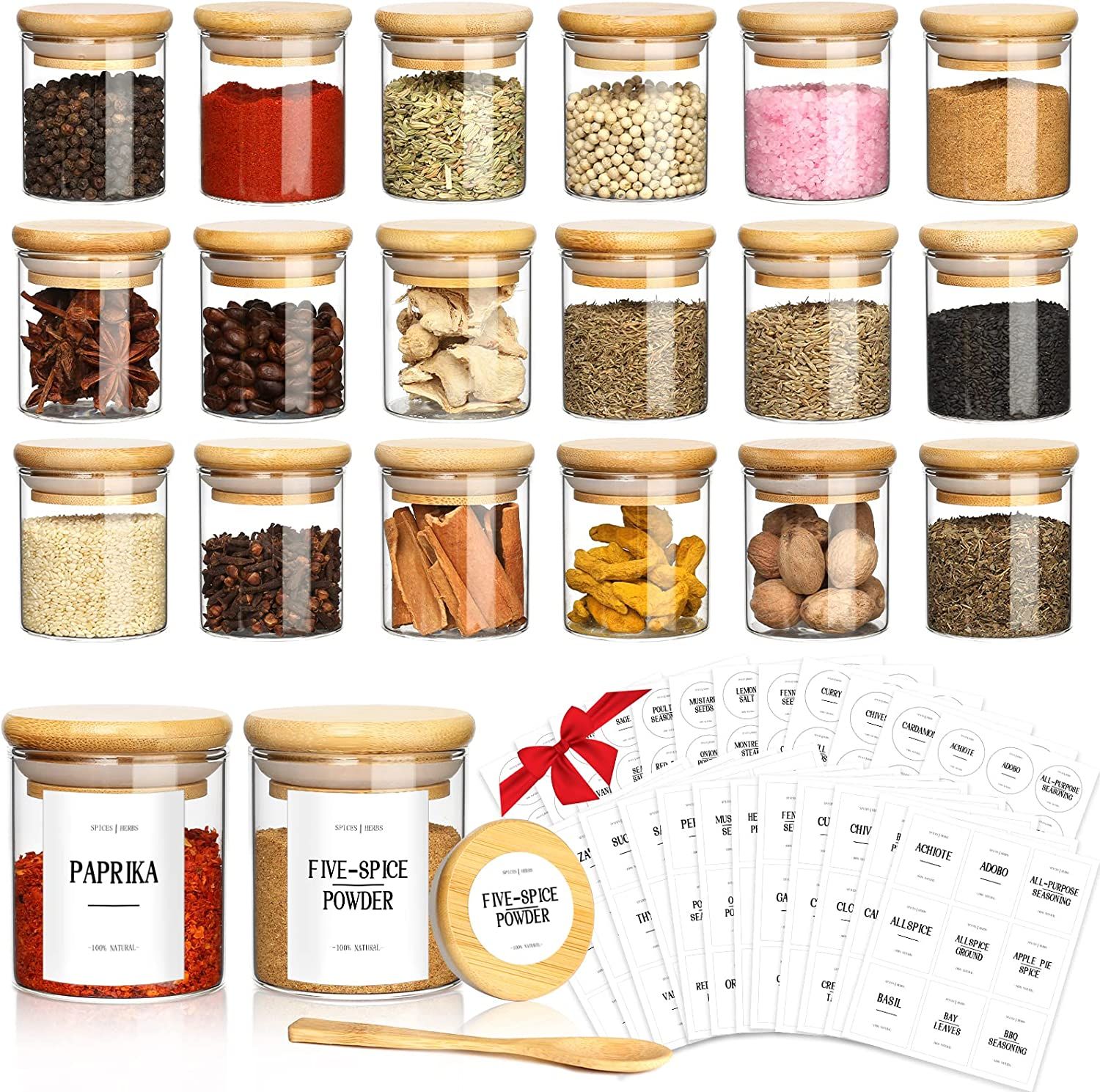 GMISUN Spice Jars with Bamboo Lids, 20 Pack 2.5oz Glass Spice Containers with Labels, Small Empty... | Amazon (US)