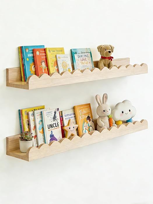 Scalloped Shelves for Nursery - Wall Book Shelves for Kids Room, Nursery Bookshelf for Wall Set o... | Amazon (US)