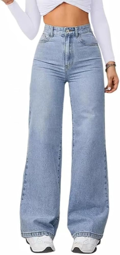 Women's Wide Leg Jeans Low Waisted Strechy Baggy Loose Boyfriend Denim Pants | Amazon (US)