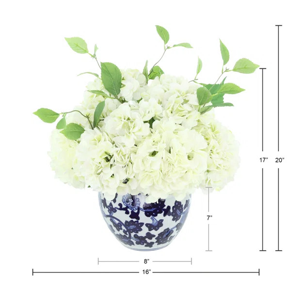 Polysilk Hydrangea Arrangement in Vase | Wayfair North America
