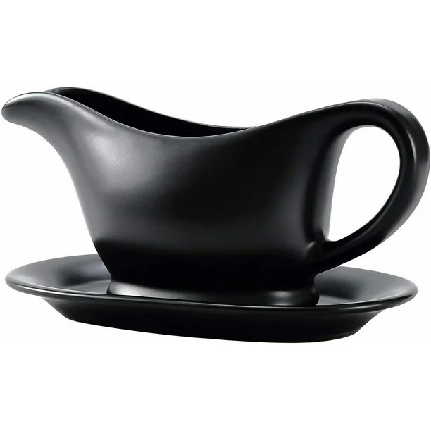 Bruntmor Ceramic Gravy Boat & Tray For Salad Dressings, Milk, Broth 11 Oz Black - Walmart.com | Walmart (US)