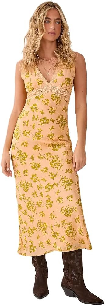 Nasty Gal Women's Floral Lace Insert Plunge Maxi Dress | Amazon (US)