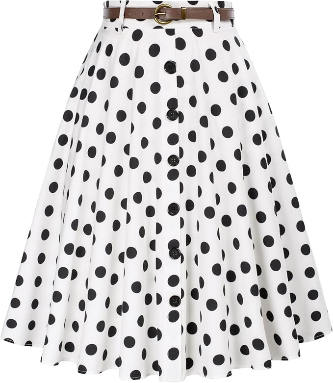 Belle Poque Women's Vintage Stretch High Waist A-Line Flared Midi Skirts with Pockets & Belts | Amazon (US)